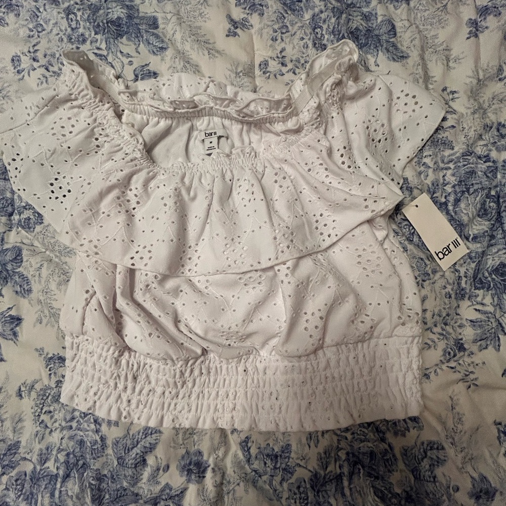 Bar III White Eyelet Ruffle Off-Shoulder Blouse
